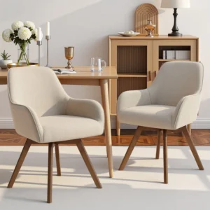 Advika 4.3" Thick Sponge Cushioned Seat, Mid-Century Modern Swivel Dining Chair, 360° Rotating Upholstered Armchair, Beech Wood Legs, Ergonomic High Back & Armrests, Comfortable Accent Chair (Set of 2)